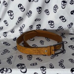 Stylish Tan Leather Belt with Union Jack Pattern